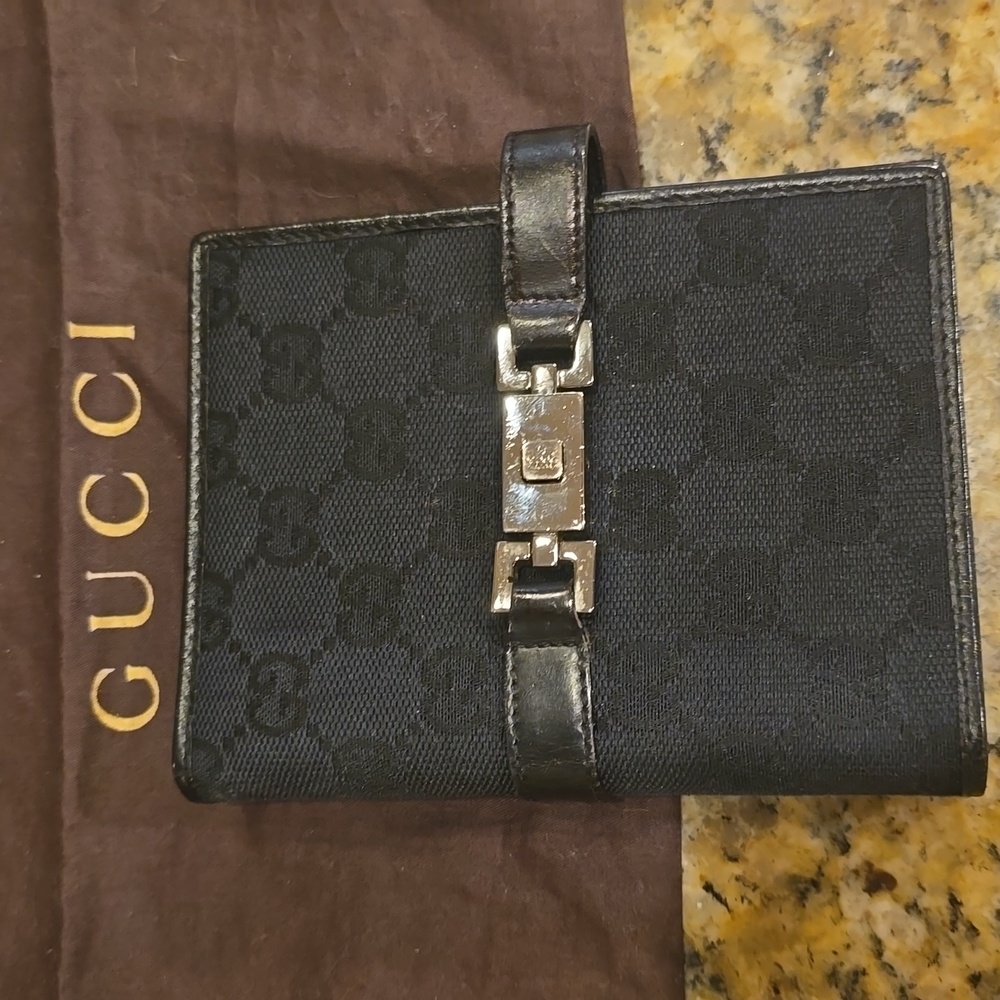 Gucci Jackie agenda day planner cover in black GG canvas and leather